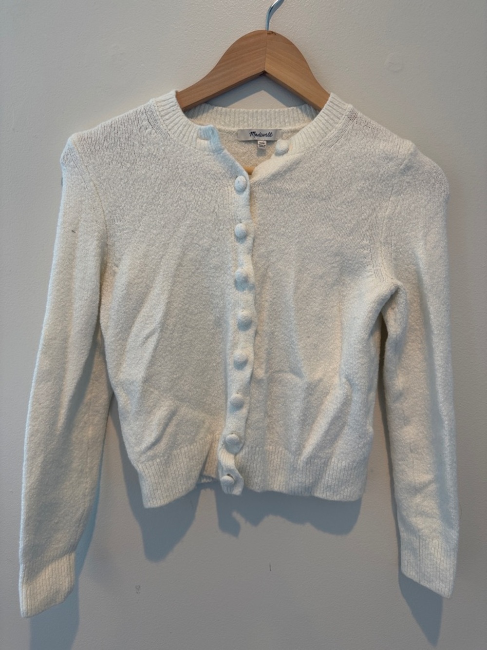 Madewell Cream Textured Button-Front Cardigan